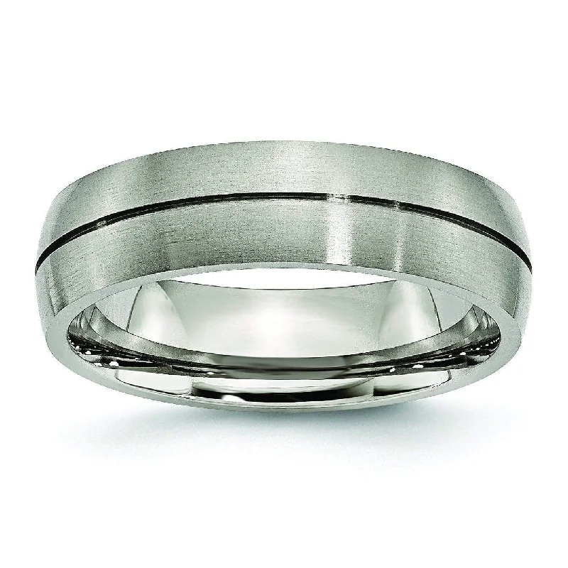 Drop rings with long gemstone finger elegance -Grooved Titanium Ring  Matte Finish in 6mm Aircraft Grade Titanium