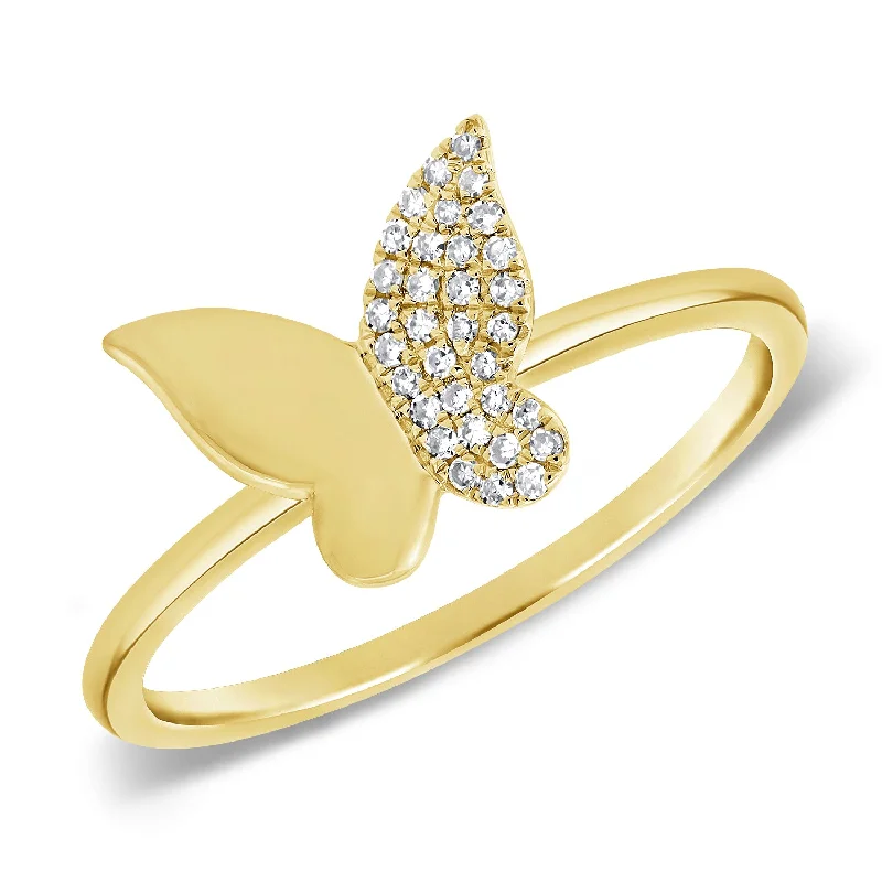 Rings featuring peridot for fresh green finger glow -Half Diamond Butterfly Ring made in 14K Gold