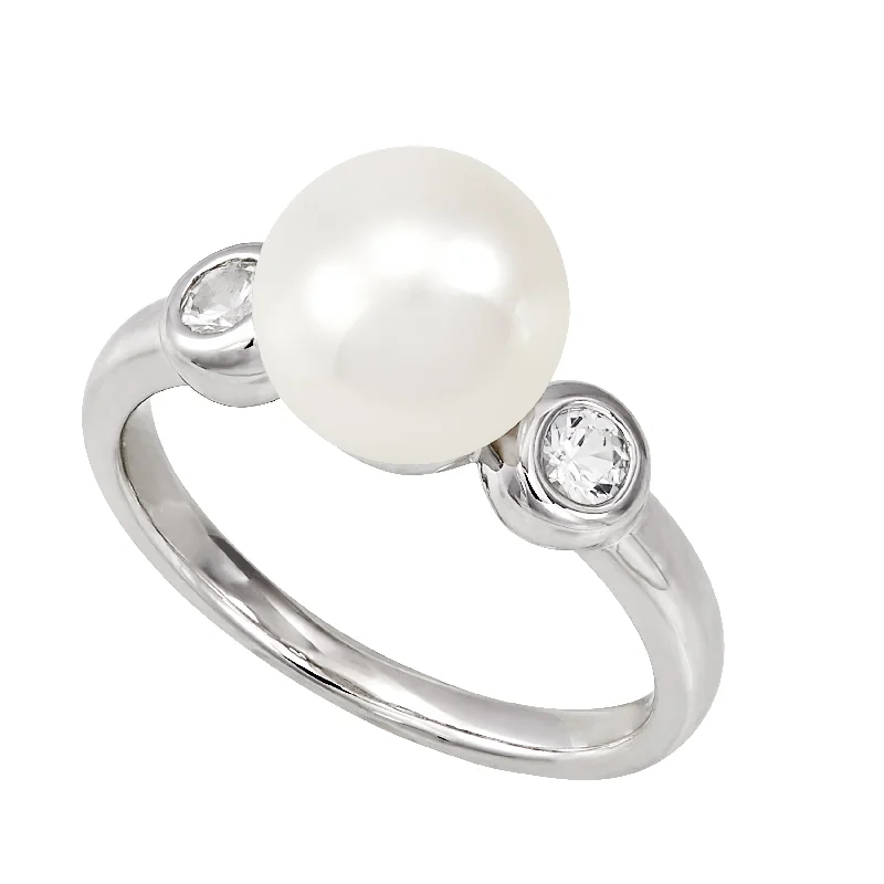 Fringe rings with stone drops for finger play -Sterling Silver Pearl and White Sapphire Ring