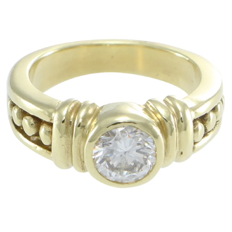 Rustic rings with hammered bands for textured flair -Judith Ripka Solitaire Diamond Band 18k Yellow Gold Ring 0.65ctw US 3.5 Vintage