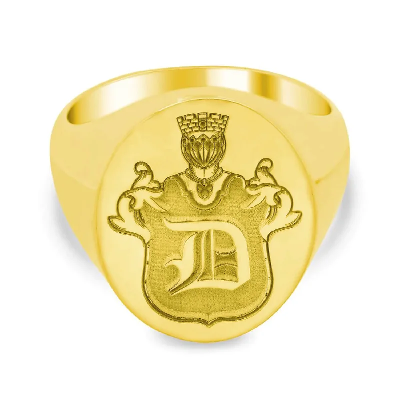 Rings made with lab-grown stones for ethical charm -Knight's Crest Single Initial Monogram Signet Ring for Men