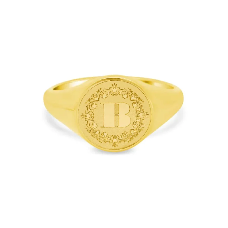 Dainty rings ideal for delicate finger embellishments -Laurel Single Initial Signet Ring for Women