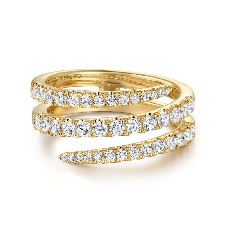 Rings perfect for travel with lightweight finger design -14K Yellow Gold Diamond Spikes Wrap Ladies Ring