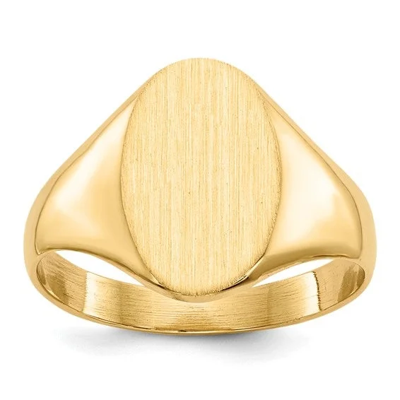 Sharp rings with sleek cuts for contemporary style -14K Yellow Gold Oval Brushed Top Signet Ring