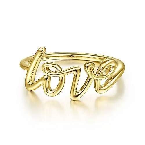 Rings featuring garnet for deep red finger beauty -Yellow Gold Love Script Ring