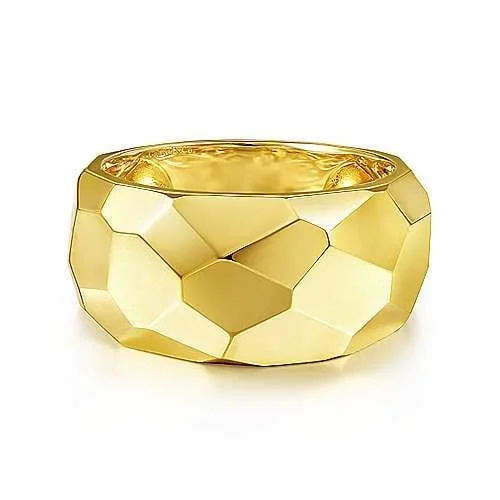 Curved rings perfect for matching with other bands -14K Yellow Gold Hammered Puff Ring