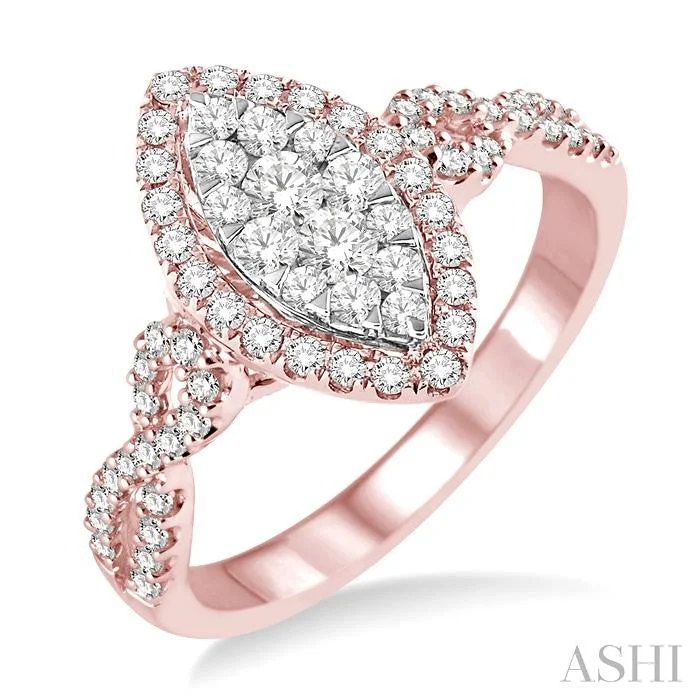 Rings featuring flexible bands for comfy finger fit -MARQUISE SHAPE HALO LOVEBRIGHT DIAMOND ENGAGEMENT RING