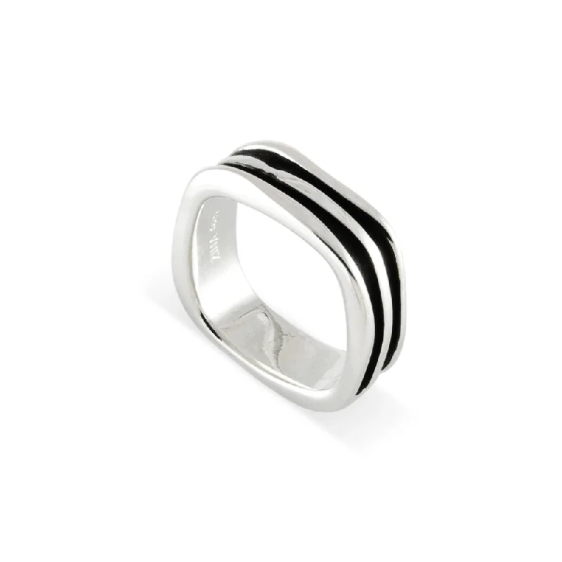 Tribal rings with ethnic stone finger patterns -Men's Sterling Silver Square Waves Ring