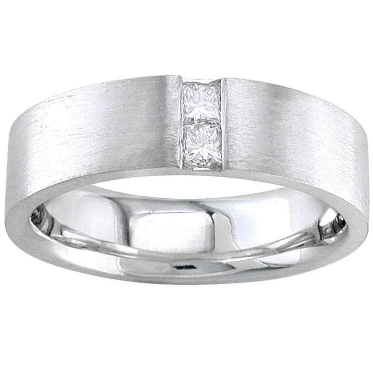 Stackable rings designed for fun finger layering style -Mens Wedding Ring with Princess Cut Diamonds