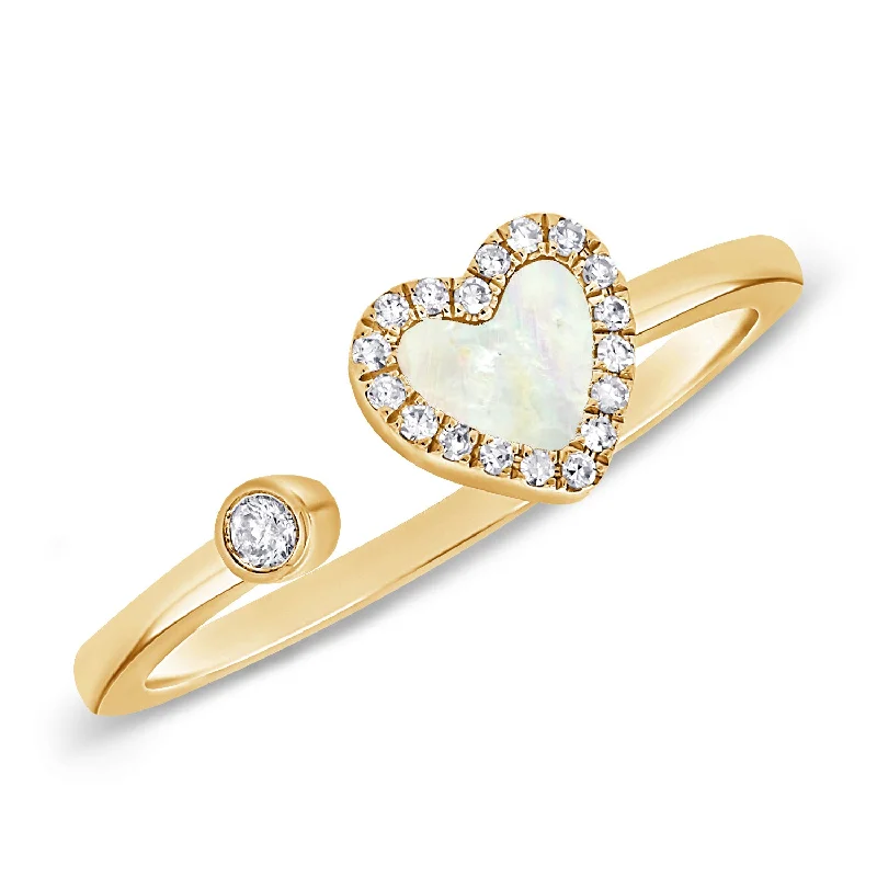 Brushed rings with textured finishes for finger grit -Mother of Pearl Open & Wrap Heart Ring with Diamonds