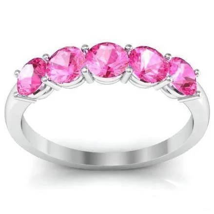 Rings made with lab-grown stones for ethical charm -1.00cttw Shared Prong Pink Sapphire Five Stone Ring