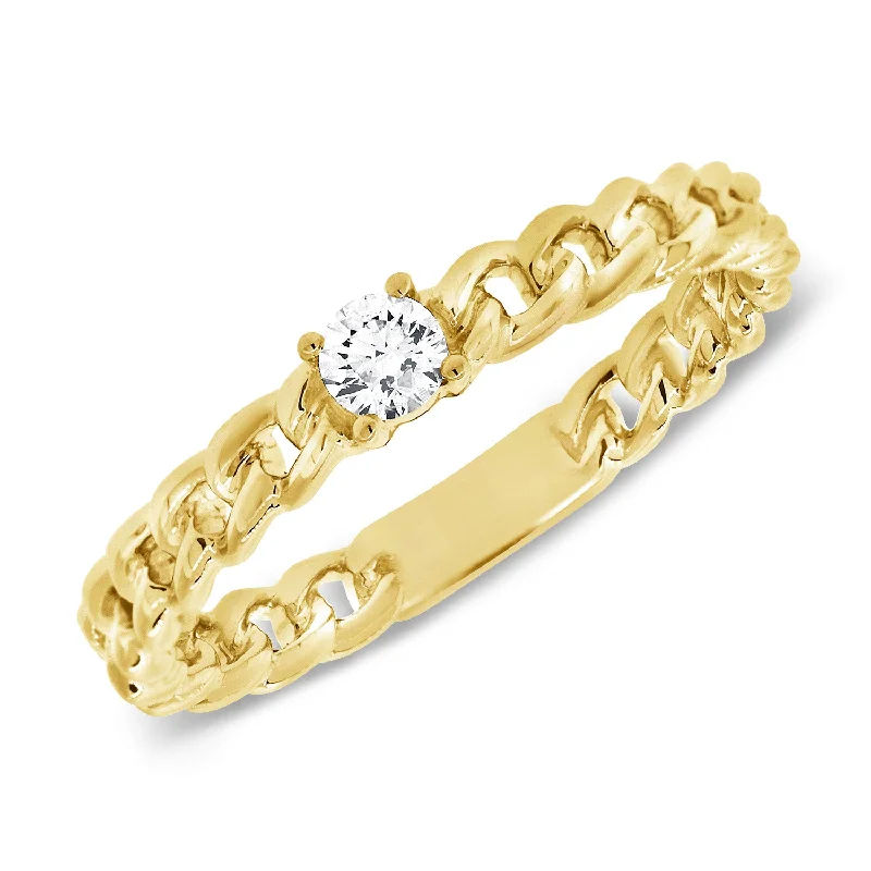 Luxe rings showcasing dazzling large gemstone features -OKGs Collection 14K Gold Chain Ring with Diamond Solitaire