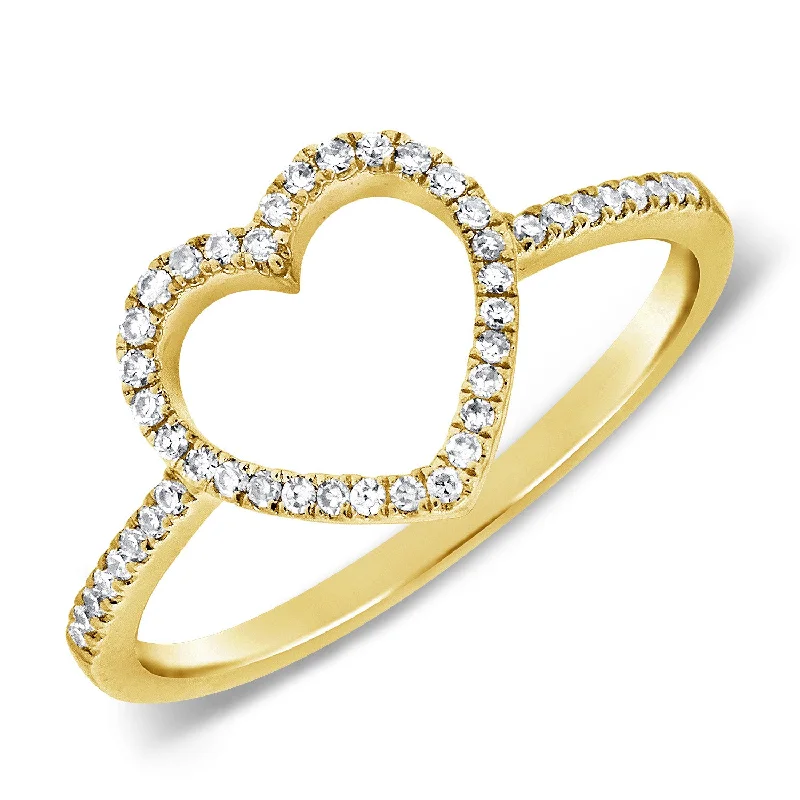 Large rings designed for striking finger presence -OKGs Collection Diamond Heart Ring made in 14K Gold