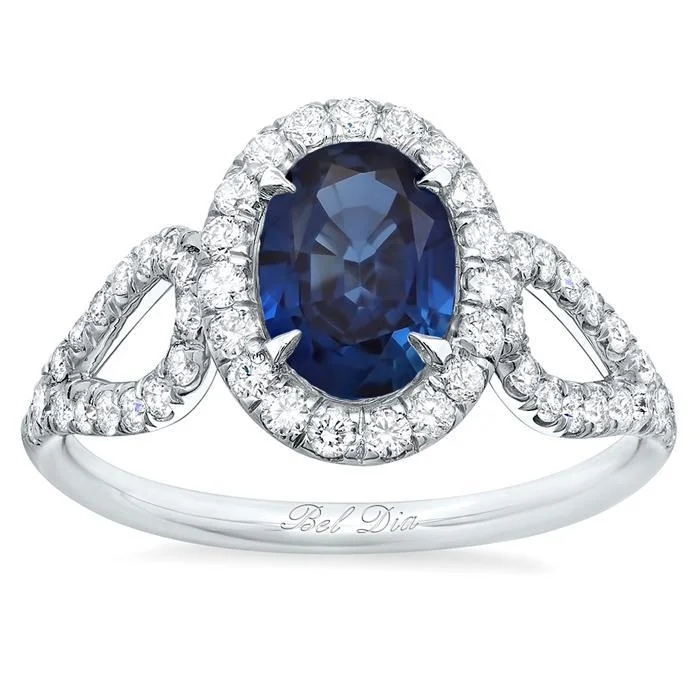 Rings featuring agate for natural banded finger beauty -Oval Sapphire Halo Engagement Ring with Looped Shank