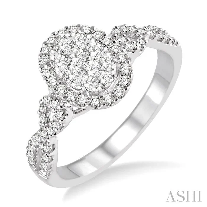 Rings perfect for romance with sweet stone details -OVAL SHAPE HALO LOVEBRIGHT DIAMOND ENGAGEMENT RING