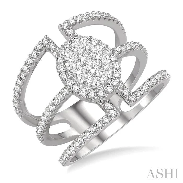 Rings featuring floral stones for delicate finger beauty -OVAL SHAPE HALO LOVEBRIGHT DIAMOND FASHION RING