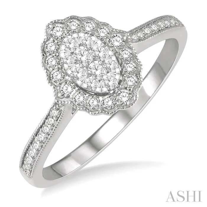 Open rings with airy bands for finger style -OVAL SHAPE HALO LOVEBRIGHT DIAMOND RING