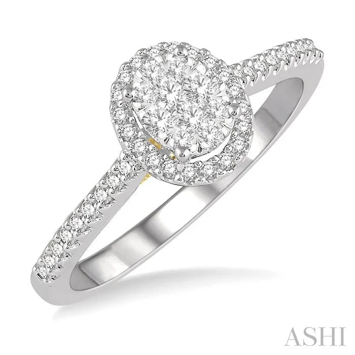 Rings featuring black diamonds for edgy finger shine -OVAL SHAPE HALO LOVEBRIGHT ESSENTIAL DIAMOND ENGAGEMENT RING