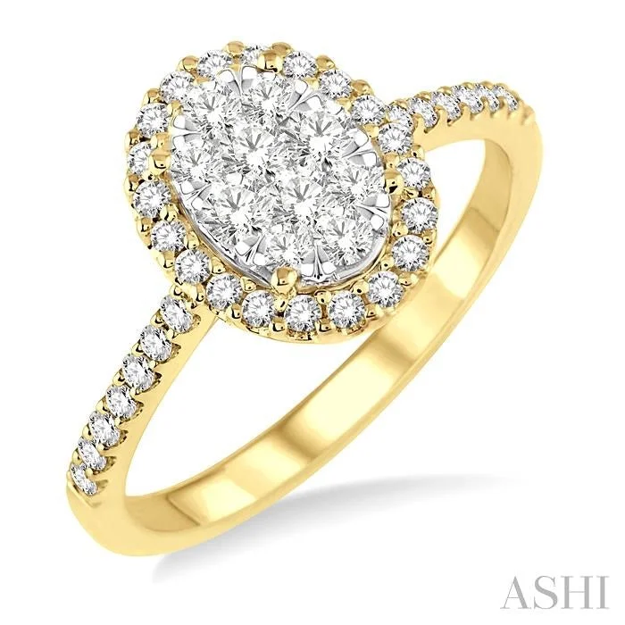 Chunky rings designed for loud finger fashion statements -OVAL SHAPE HALO LOVEBRIGHT ESSENTIAL DIAMOND ENGAGEMENT RING