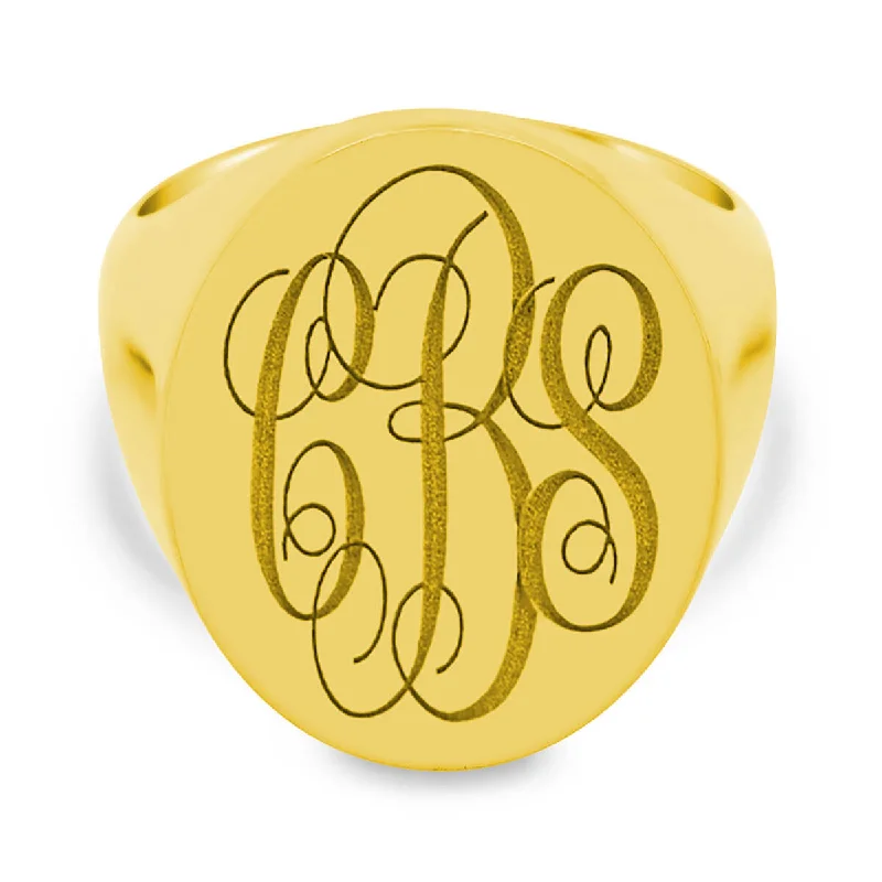 Sleek rings with floating stones for modern flair -Men's Oval Signet Ring - Extra Large - Laser Engraved Script Monogram