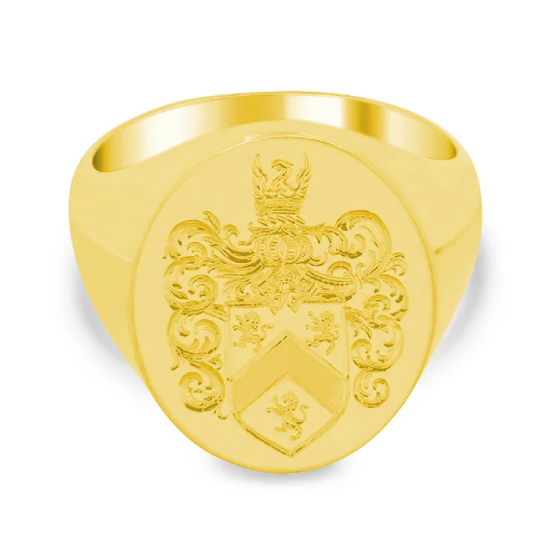 Elegant rings perfect for adding sparkle to outfits -Men's Oval Signet Ring - Large - Hand Engraved Family Crest / Logo