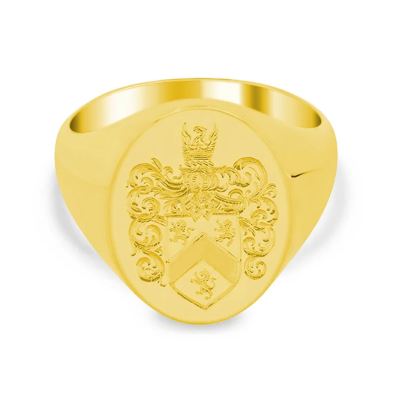 Luxe rings showcasing dazzling large gemstone features -Men's Oval Signet Ring - Medium - Hand Engraved Family Crest / Logo