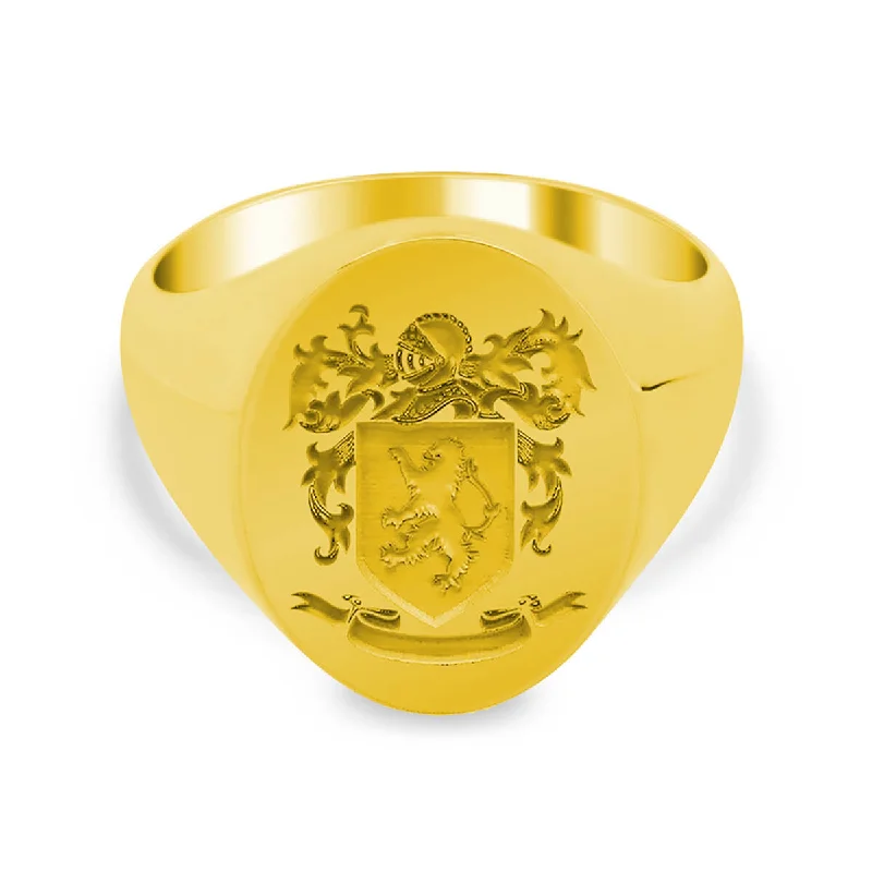 Twisted rings with woven bands for artistic beauty -Men's Oval Signet Ring - Medium - Laser Engraved Family Crest / Logo