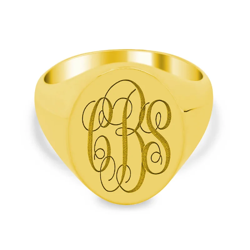 Rings inspired by vintage with gemstone finger charm -Men's Oval Signet Ring - Medium - Laser Engraved Script Monogram