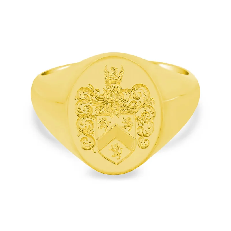 Rings perfect for holidays with festive stone charm -Men's Oval Signet Ring - Small - Hand Engraved Family Crest / Logo