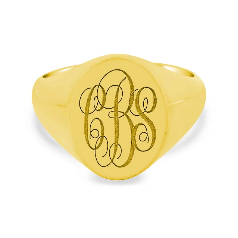 Rings perfect for kids with colorful stone accents -Men's Oval Signet Ring - Small - Laser Engraved Script Monogram