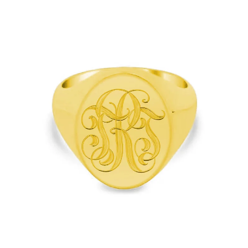 Elegant rings perfect for adding sparkle to outfits -Women's Oval Signet Ring - Extra Large - Hand Engraved Script Monogram