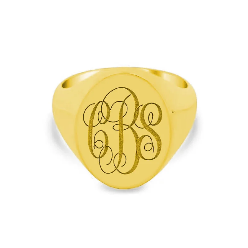 Rings perfect for gifting with brilliant stone shine -Women's Oval Signet Ring - Extra Large - Laser Engraved Script Monogram