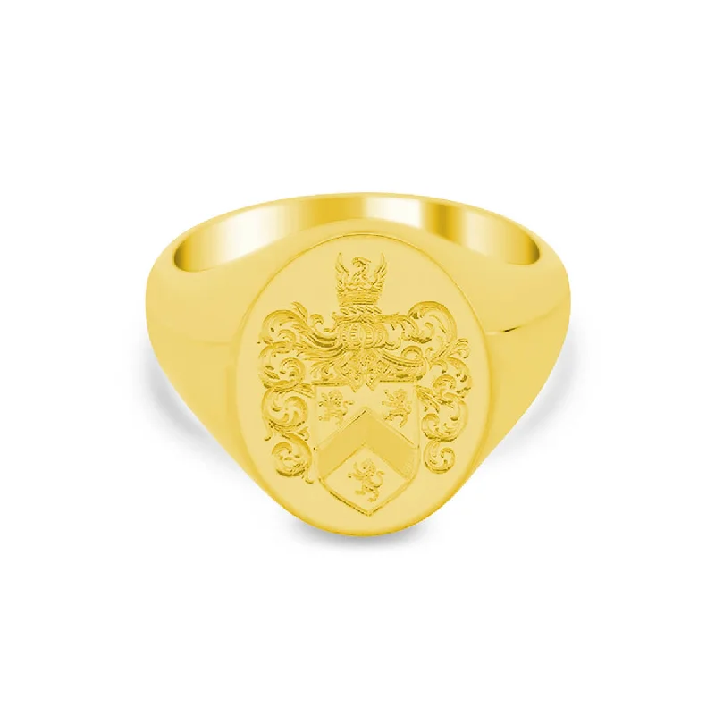 Vibrant rings with mixed gemstones for finger fun -Women's Oval Signet Ring - Large - Hand Engraved Family Crest / Logo