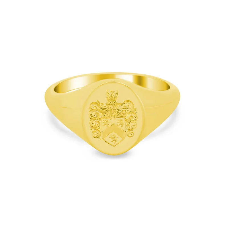 Rings perfect for travel with lightweight finger design -Women's Oval Signet Ring - Small - Hand Engraved Family Crest / Logo