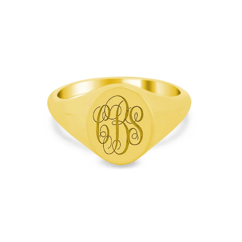 Rings inspired by vintage with gemstone finger charm -Women's Oval Signet Ring - Small - Laser Engraved Script Monogram