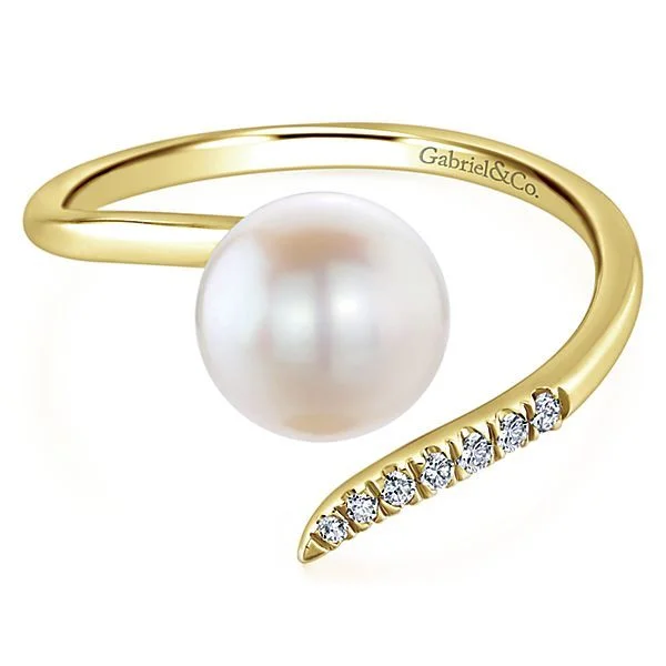 Vintage rings featuring timeless gemstone band designs -Pearl & Pave Diamond Bypass Ring