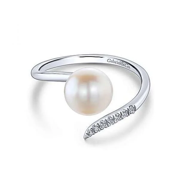 Elegant rings perfect for adding sparkle to outfits -Pearl & Pave Diamond Bypass Ring