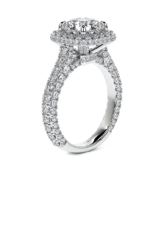 Brushed rings with textured finishes for finger grit -Exquisite Halo Diamond Pavé Engagement Ring