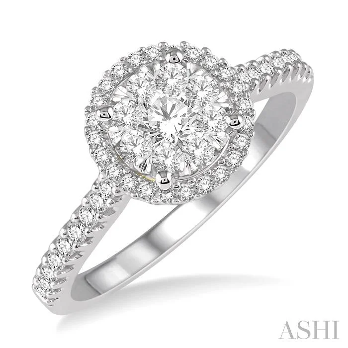 Rings perfect for holidays with festive stone charm -ROUND SHAPE HALO LOVEBRIGHT ESSENTIAL DIAMOND ENGAGEMENT RING