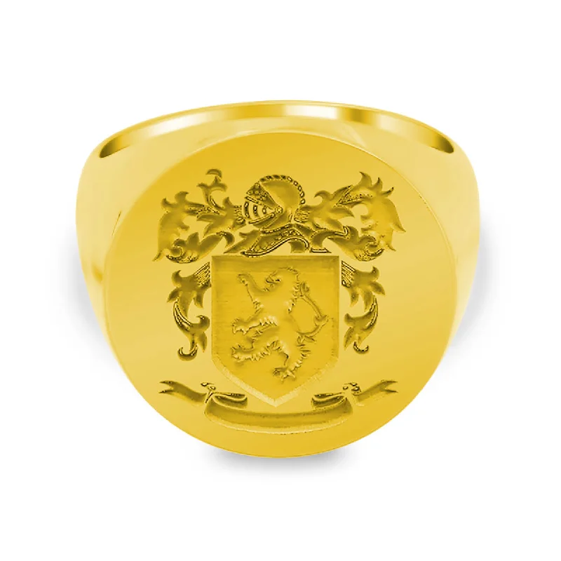 Rings featuring tourmaline for warm autumnal shine -Men's Round Signet Ring - Extra Large - Laser Engraved Family Crest / Logo