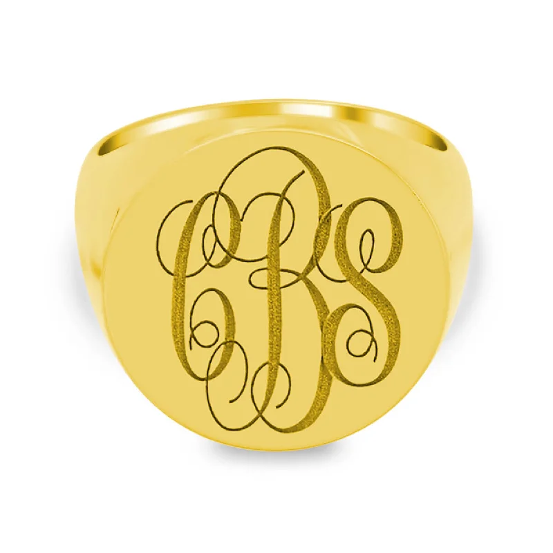 Wrapped rings with wire for boho finger charm -Men's Round Signet Ring - Extra Large - Laser Engraved Script Monogram