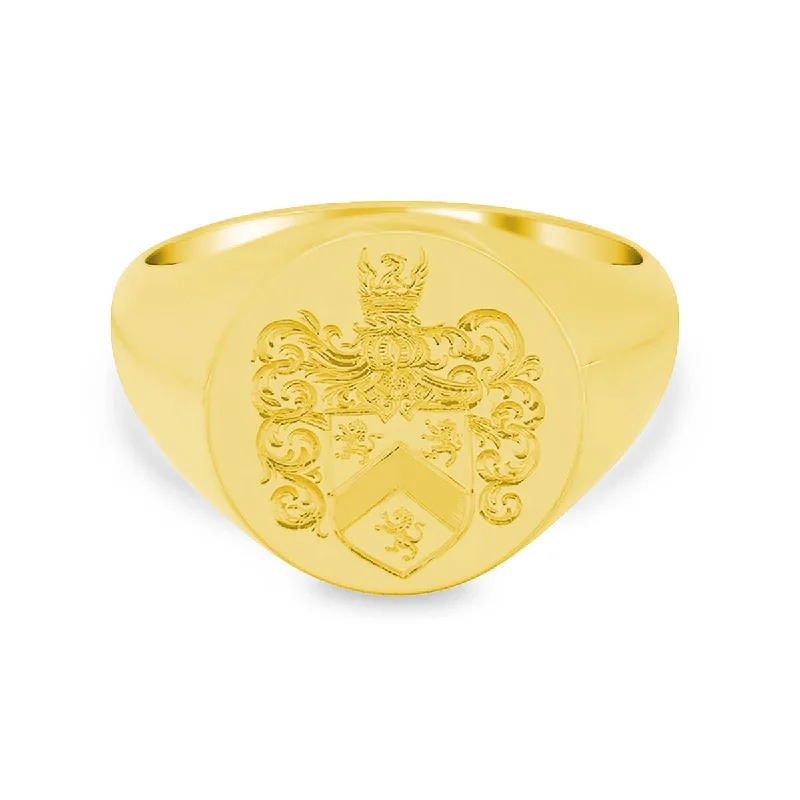 Tribal rings with ethnic stone finger patterns -Men's Round Signet Ring - Medium - Hand Engraved Family Crest / Logo