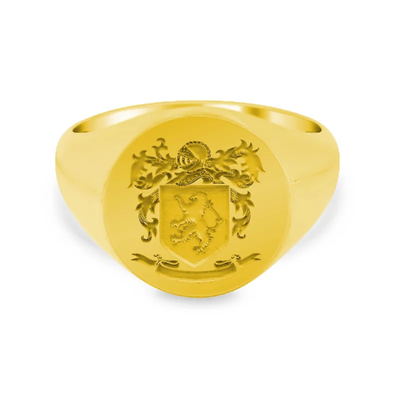 Rugged rings designed for men with bold charm -Men's Round Signet Ring - Medium - Laser Engraved Family Crest / Logo