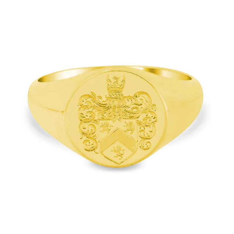 Soft rings with rose-cut stones for finger glow -Men's Round Signet Ring - Small - Hand Engraved Family Crest / Logo