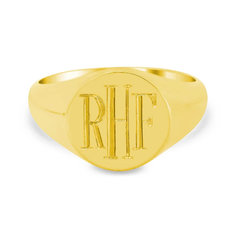 Rings featuring ruby for vibrant red finger shine -Men's Round Signet Ring - Small - Hand Engraved Roman Monogram