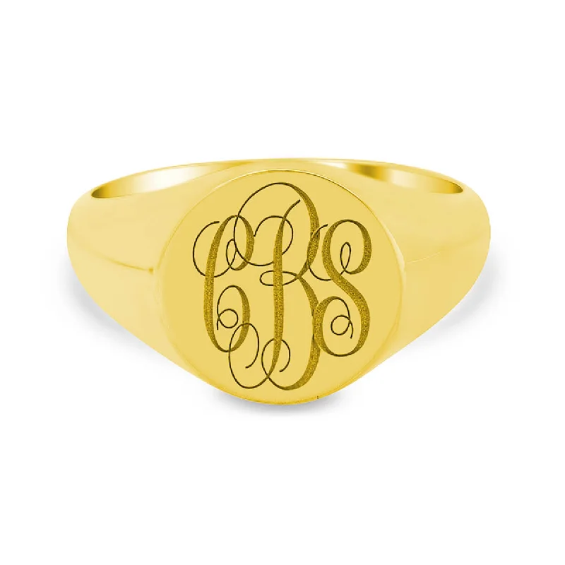 Rings featuring floral stones for delicate finger beauty -Men's Round Signet Ring - Small - Laser Engraved Script Monogram