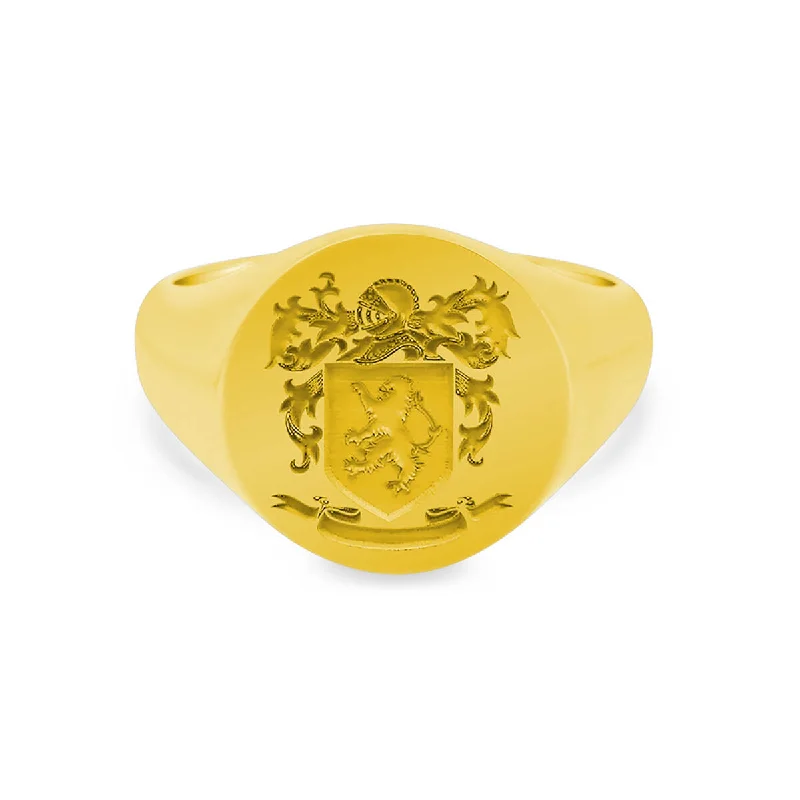 Rings featuring flexible bands for comfy finger fit -Women's Round Signet Ring - Extra Large - Laser Engraved Family Crest / Logo