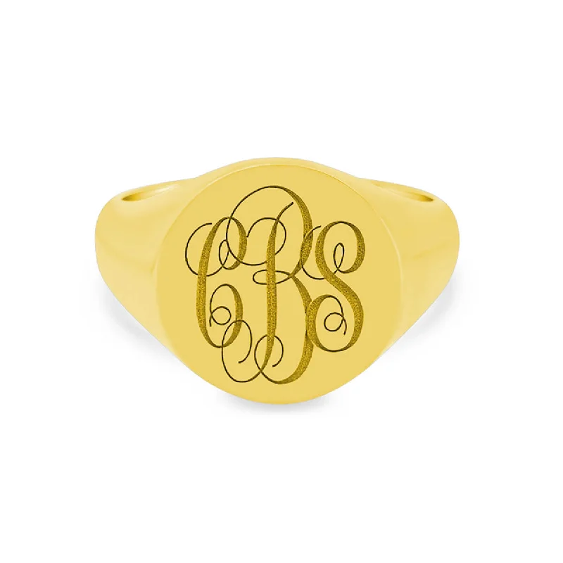 Chunky rings designed for loud finger fashion statements -Women's Round Signet Ring - Extra Large - Laser Engraved Script Monogram