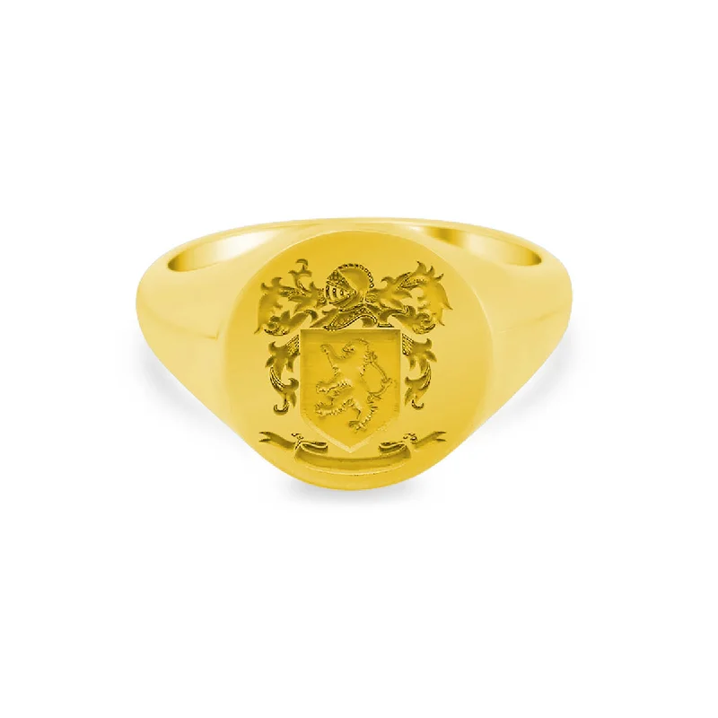 Rings crafted with recycled gems for green vibes -Women's Round Signet Ring - Large - Laser Engraved Family Crest / Logo