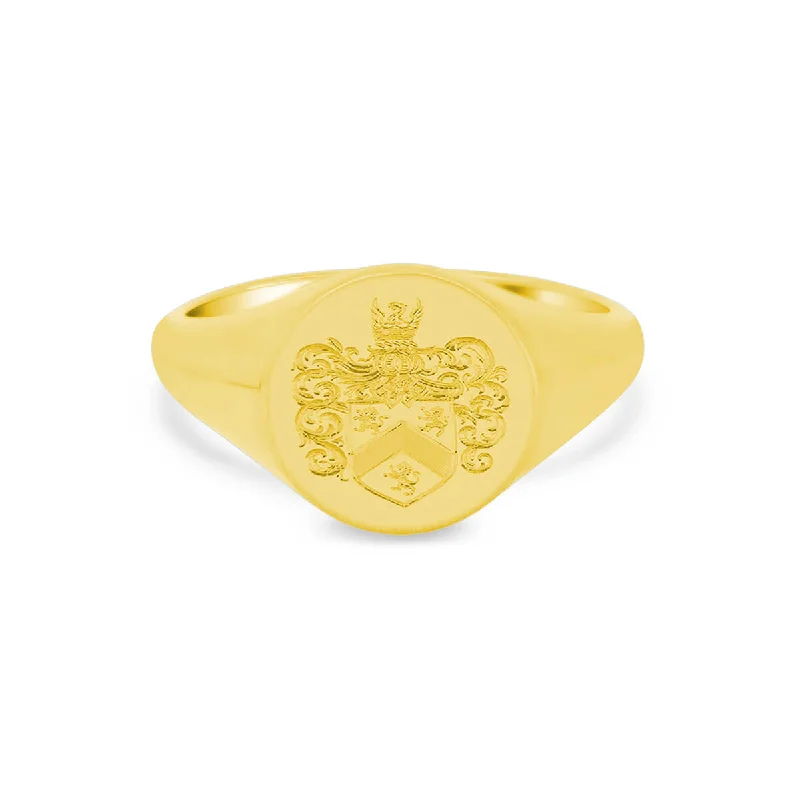 Twisted rings with woven bands for artistic beauty -Women's Round Signet Ring - Medium - Hand Engraved Family Crest / Logo